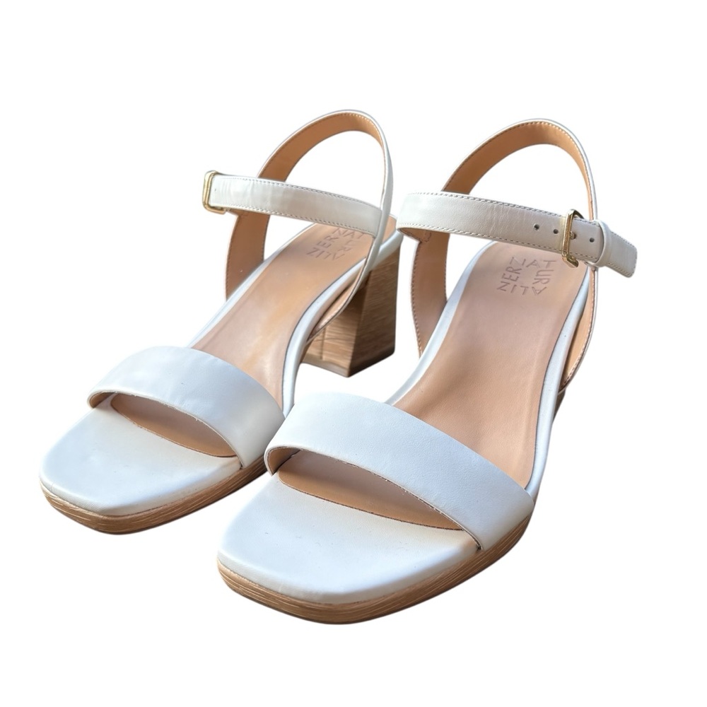 Naturalizer Rose Open-Toe White Leather Platform Heeled Sandals 3" Heel Buckle